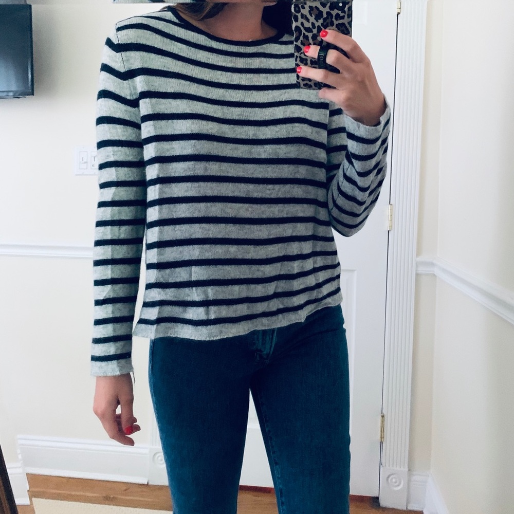 Blue and grey striped sweater